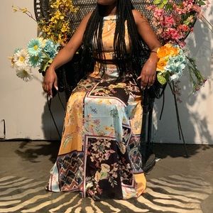 Silk Set; Backless Top & Slit Skirt